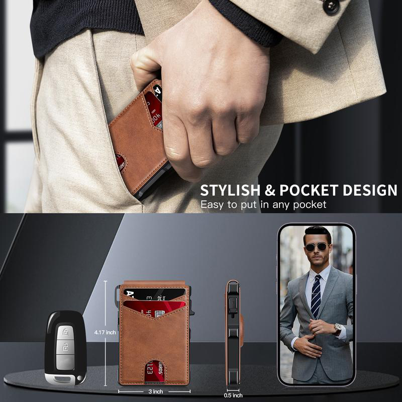 Men's Business Wallet Credit Card Holder Pop Up Smart Blocking Slim Leather