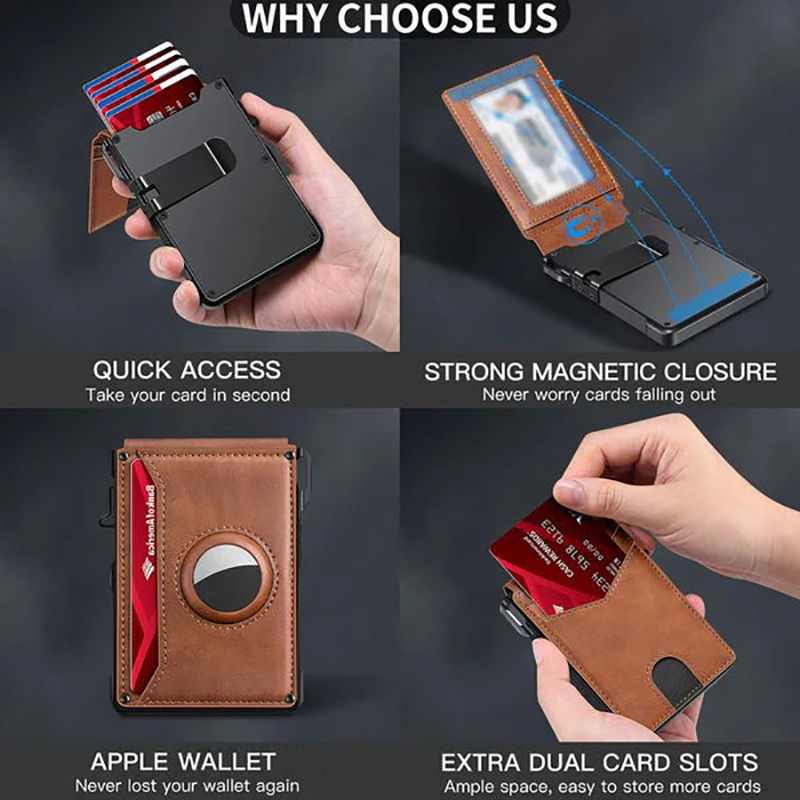 Men's Business Wallet Credit Card Holder Pop Up Smart Blocking Slim Leather